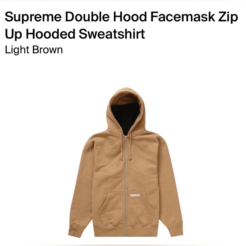 NWT SS2023 SUPREME DOUBLE HOOD FACEMASK ZIP-UP HOODIE LIGHT BROWN MEDIUM